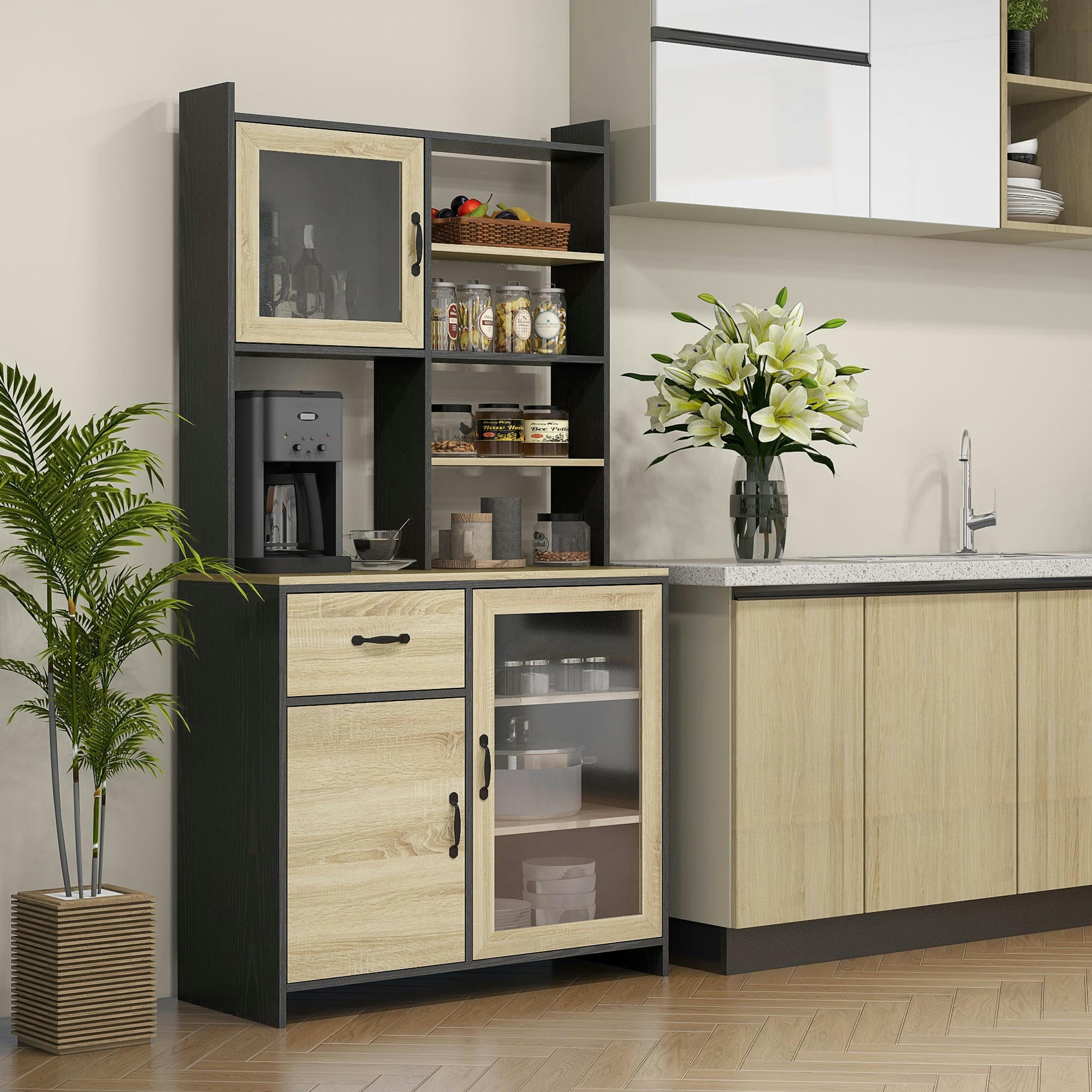 - Buffet haut multi-rangement 3 portes 3 étagères tiroir 5 niches