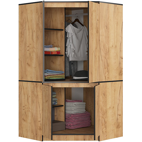 Armoire d'angle AKORD S100 Chêne Craft 100 cm 4 portes façade Chêne Craft 6 étagères 100x50x180 cm
