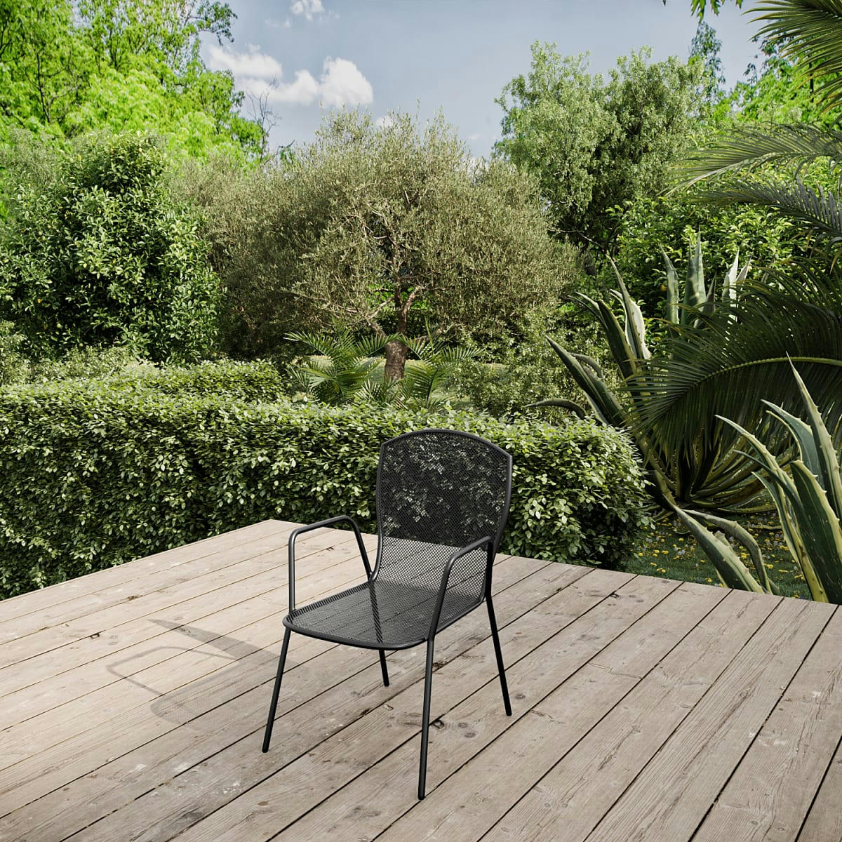 - Lot de 4 fauteuils en acier avec accoudoirs noir