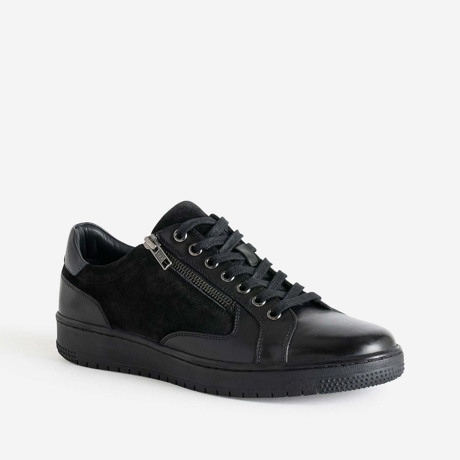Tennis noir en cuir bi-matière