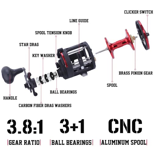 NNEOBA rolling Drum Fishing Reel 28kg Max DragRight Hand Red