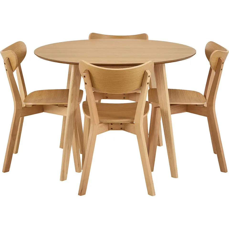 Hioshop Roxby eethoek tafel met 4 stoelen natuur- eik