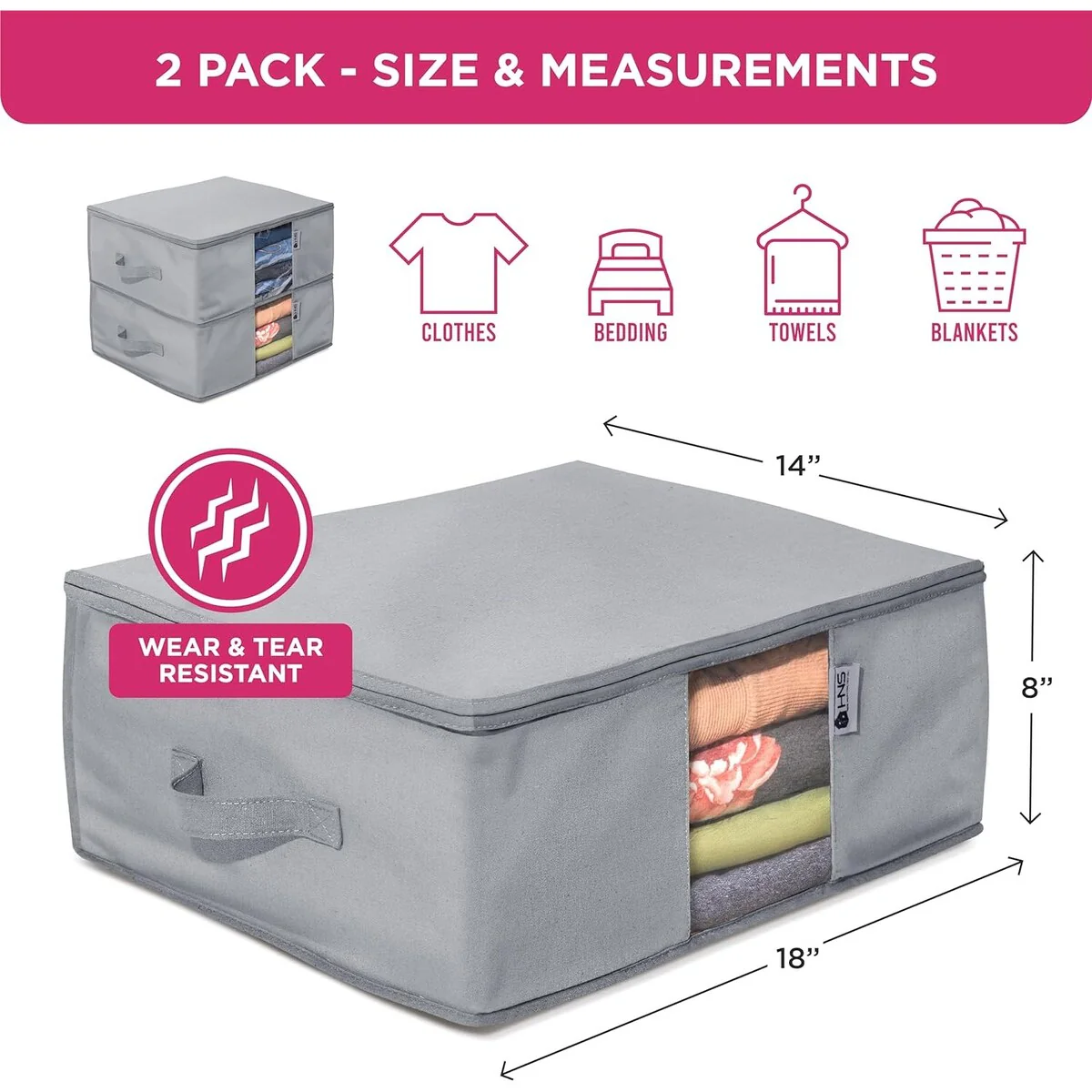 Clothes Storage Bag Organizer with Cedar Insert to Protect from Moths, Moist, Dirt, Dust etc. - Set of 2 Bags