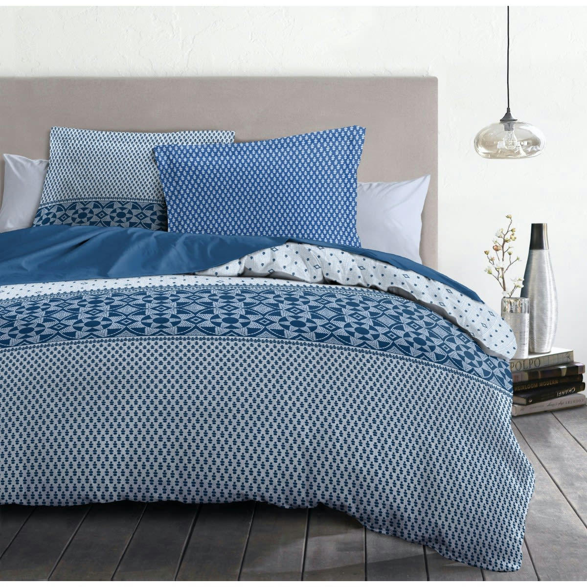 LA NUIT BERBERE - LA NUIT BERBERE Parure de couette 100% coton - Bleu - 240x260 cm