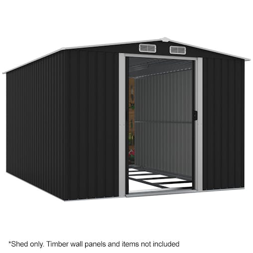 NNEMB Galvanised Steel Garden Shed 2.58 x 3.13 x 2.02m, with 2 Sliding Doors, 4 Air Vents, Gable Roof, Floor Frame