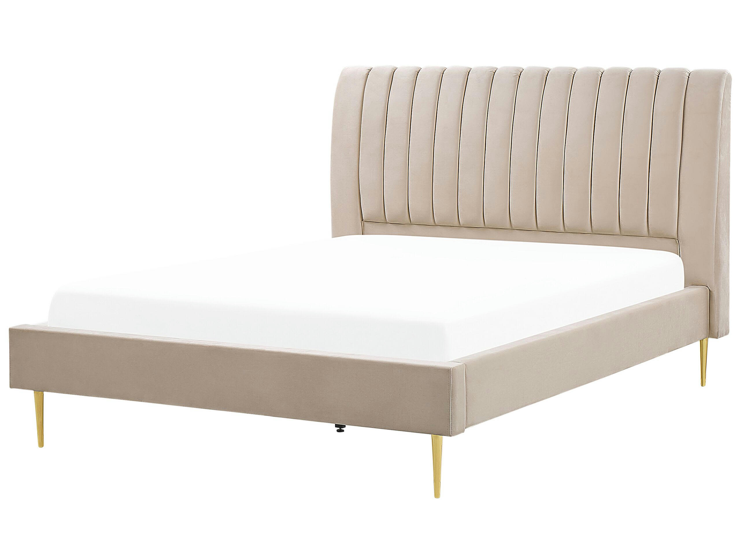 MARVILLE - Lit double en tissu beige 180x200
