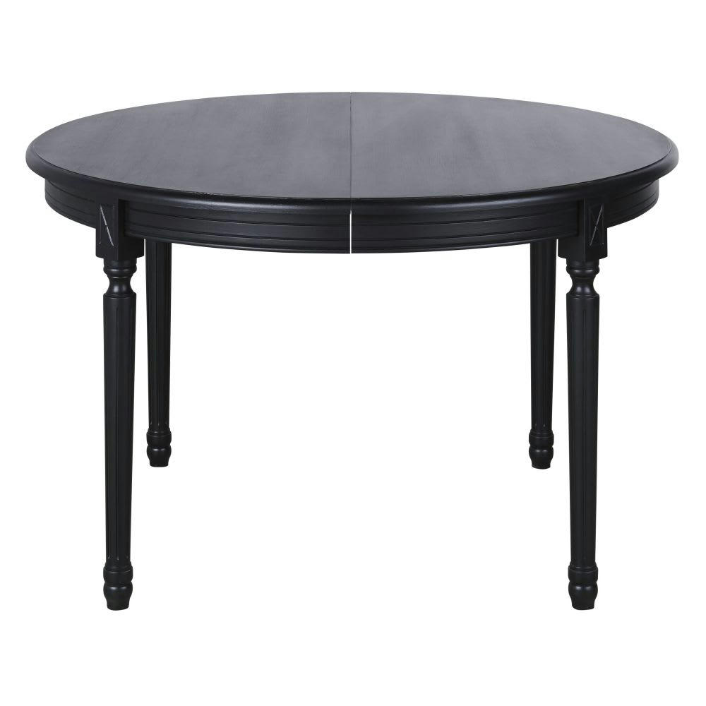 Louis - Table à manger ronde extensible noire 6/8 personnes L120/200