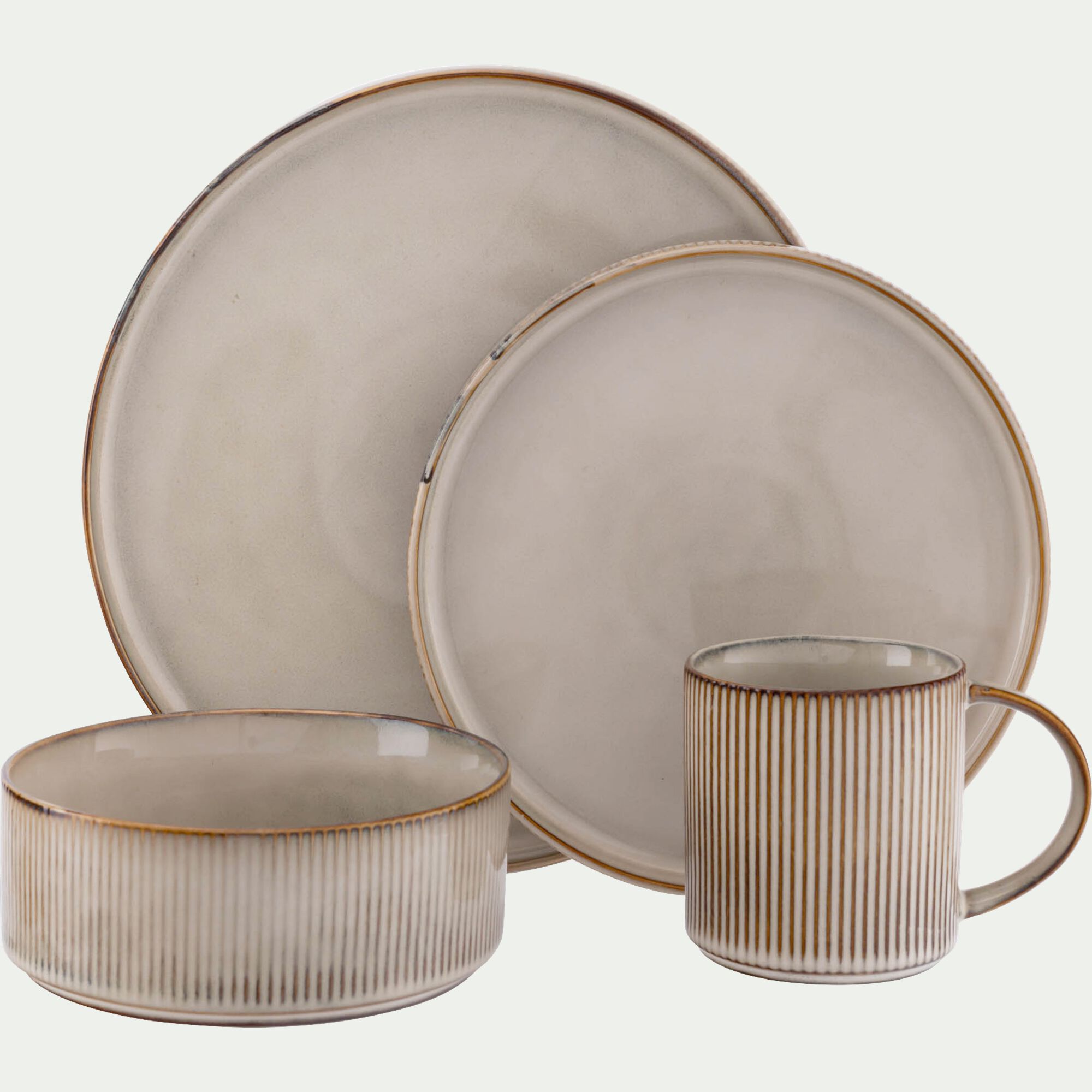 STRIE - Assiette plate en grès D27cm - beige