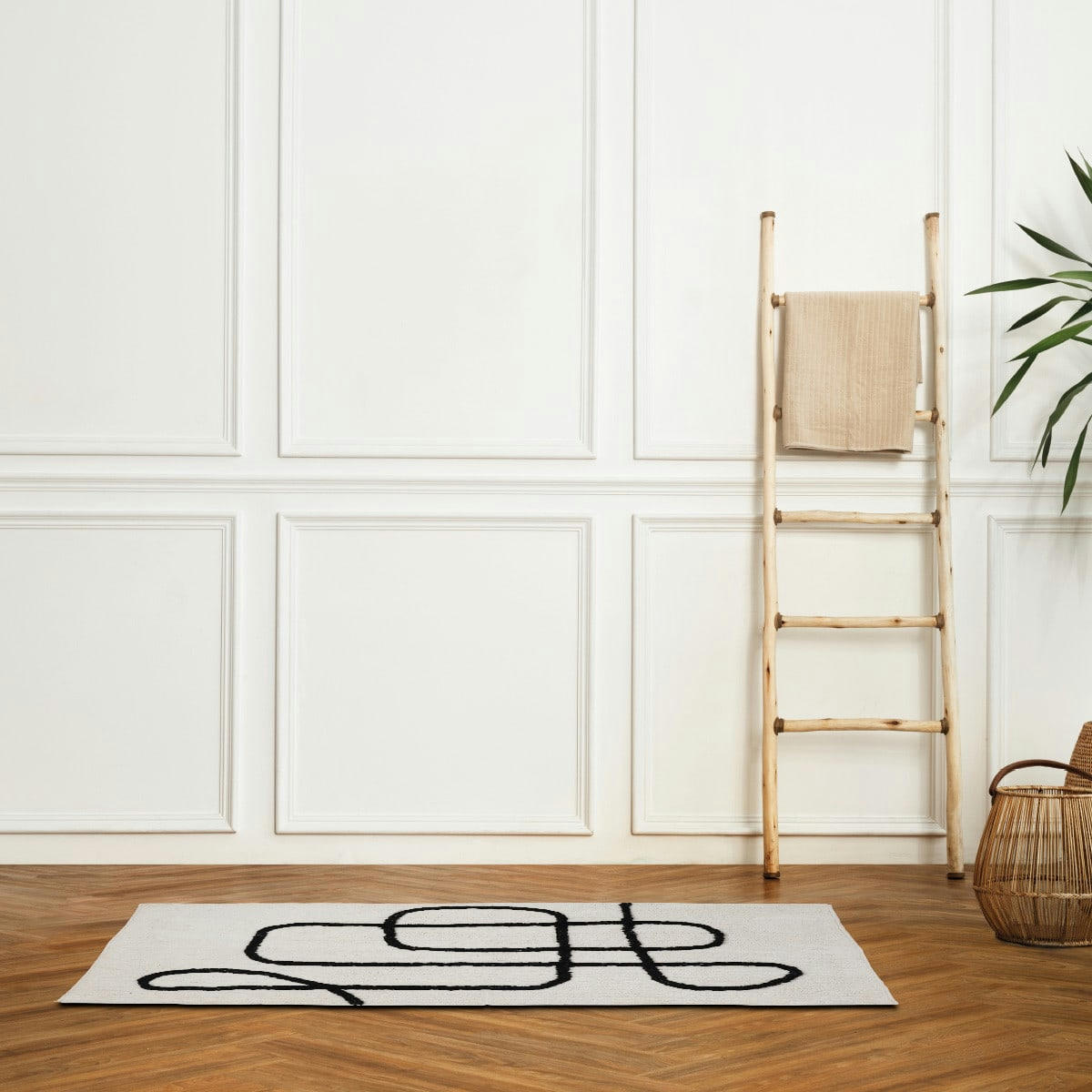 FIGURATIF - Tapis coton figuratif blanc et noir blanc 60x120cm