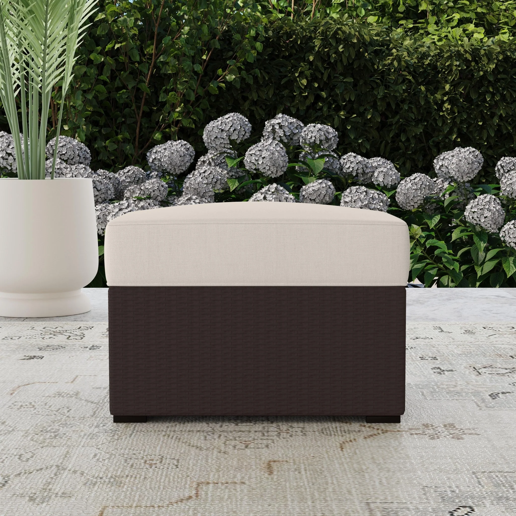 Palm Springs Brown Rattan Outdoor Ottoman - 25 x 18 x 19
