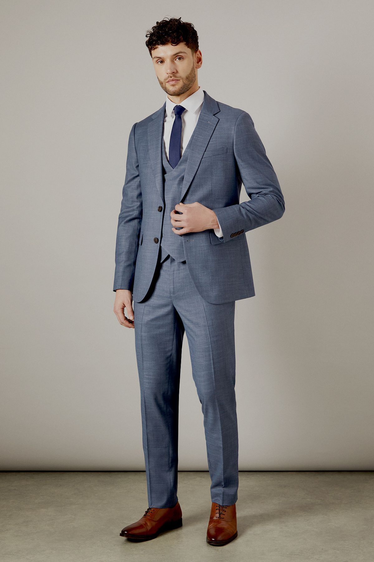 Burton Blue Semi Plain Slim Fit Suit Jacket