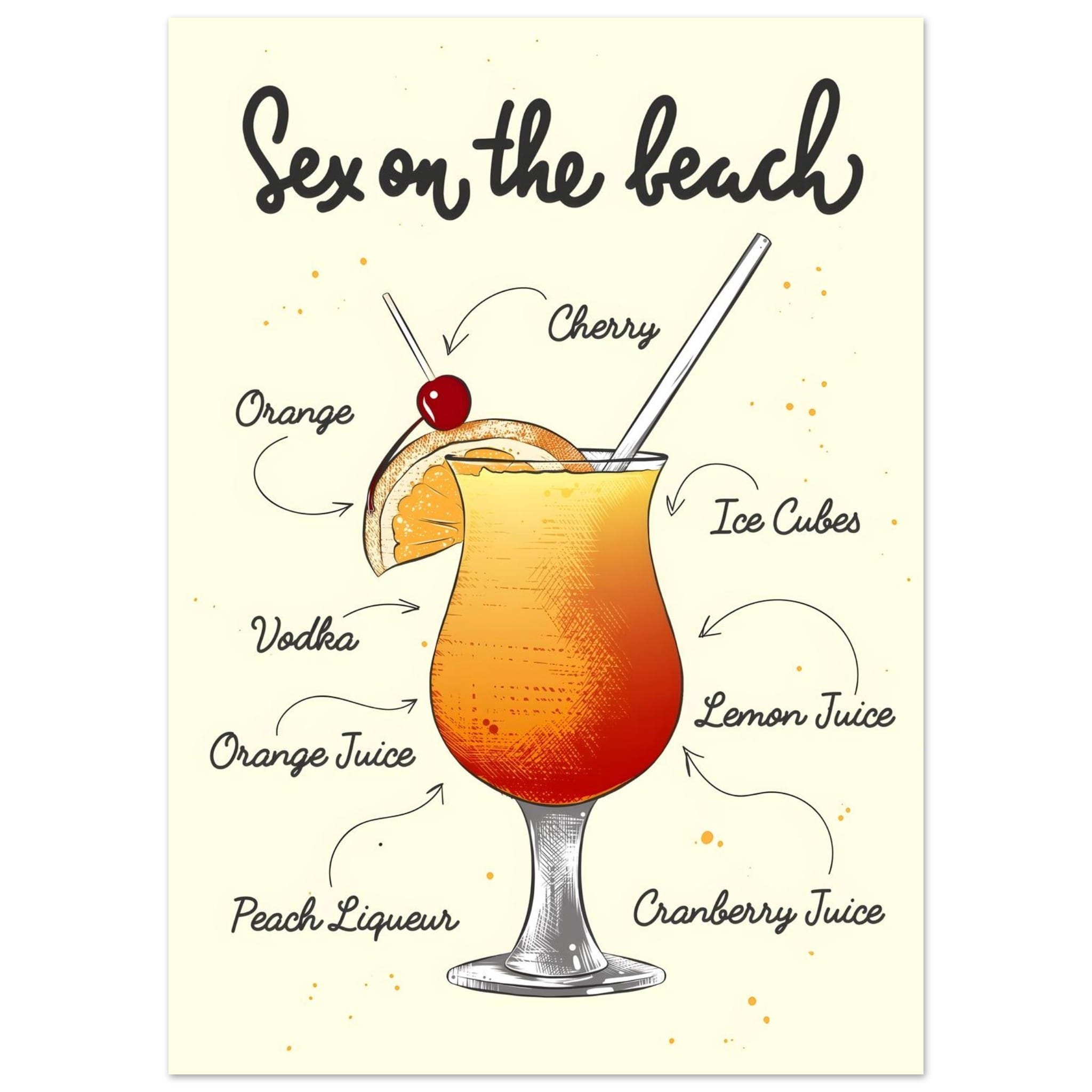 Artfulprints Sex On The Beach cocktail – Illustratie  poster 50x70 cm