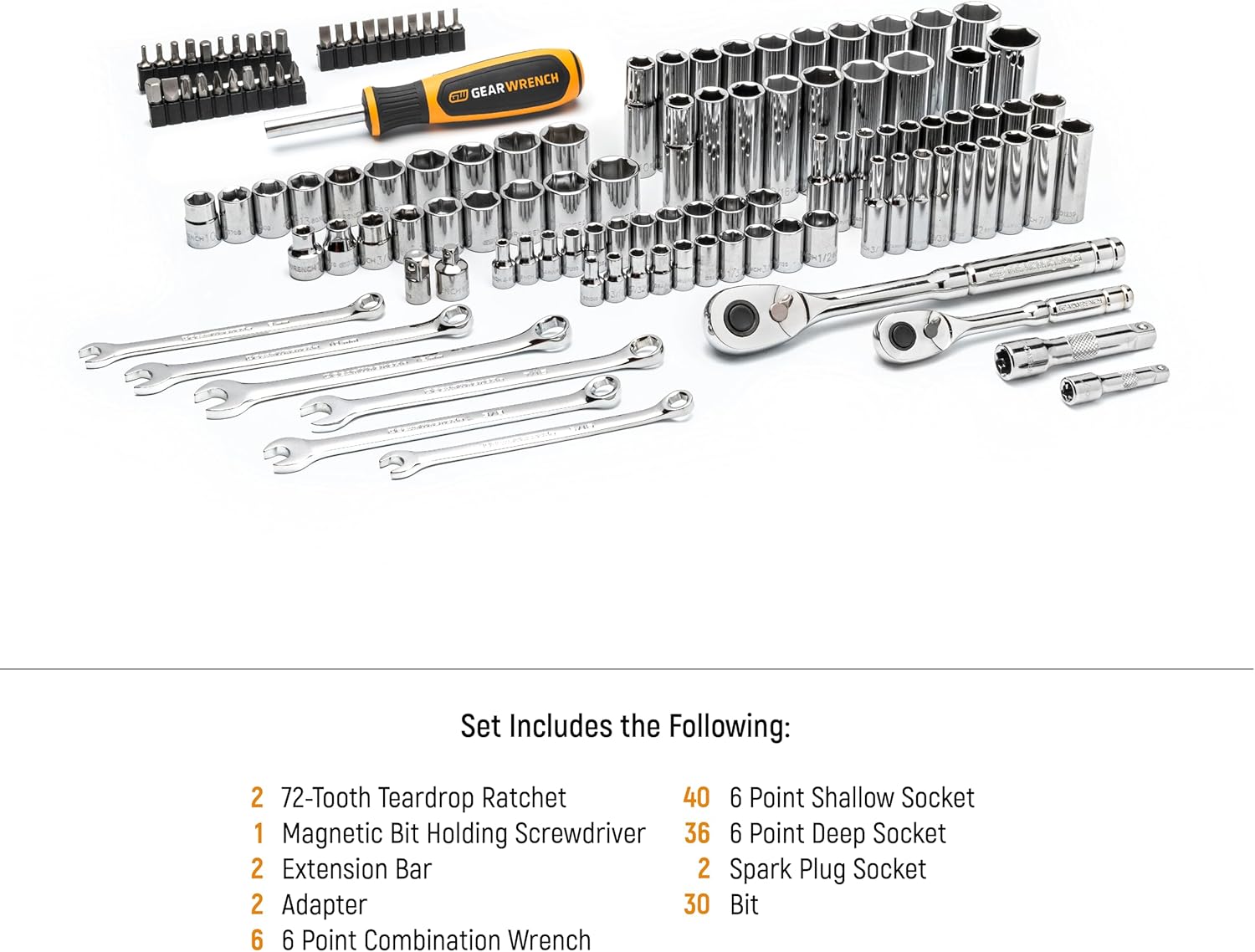 GEARWRENCH 121 Piece 1/4” & 3/8” Drive 72-Tooth SAE/Metric Mechanics Hand Tool Set | GW72SCBMTS