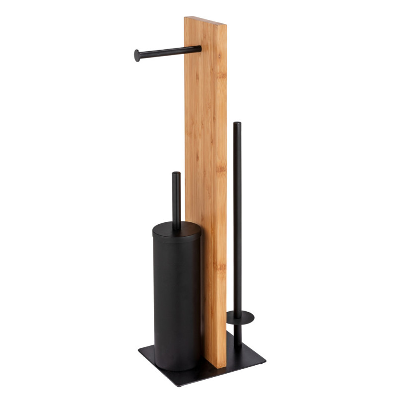 Porte-rouleau et brosse de toilette Lesina noir et bambou WENKO