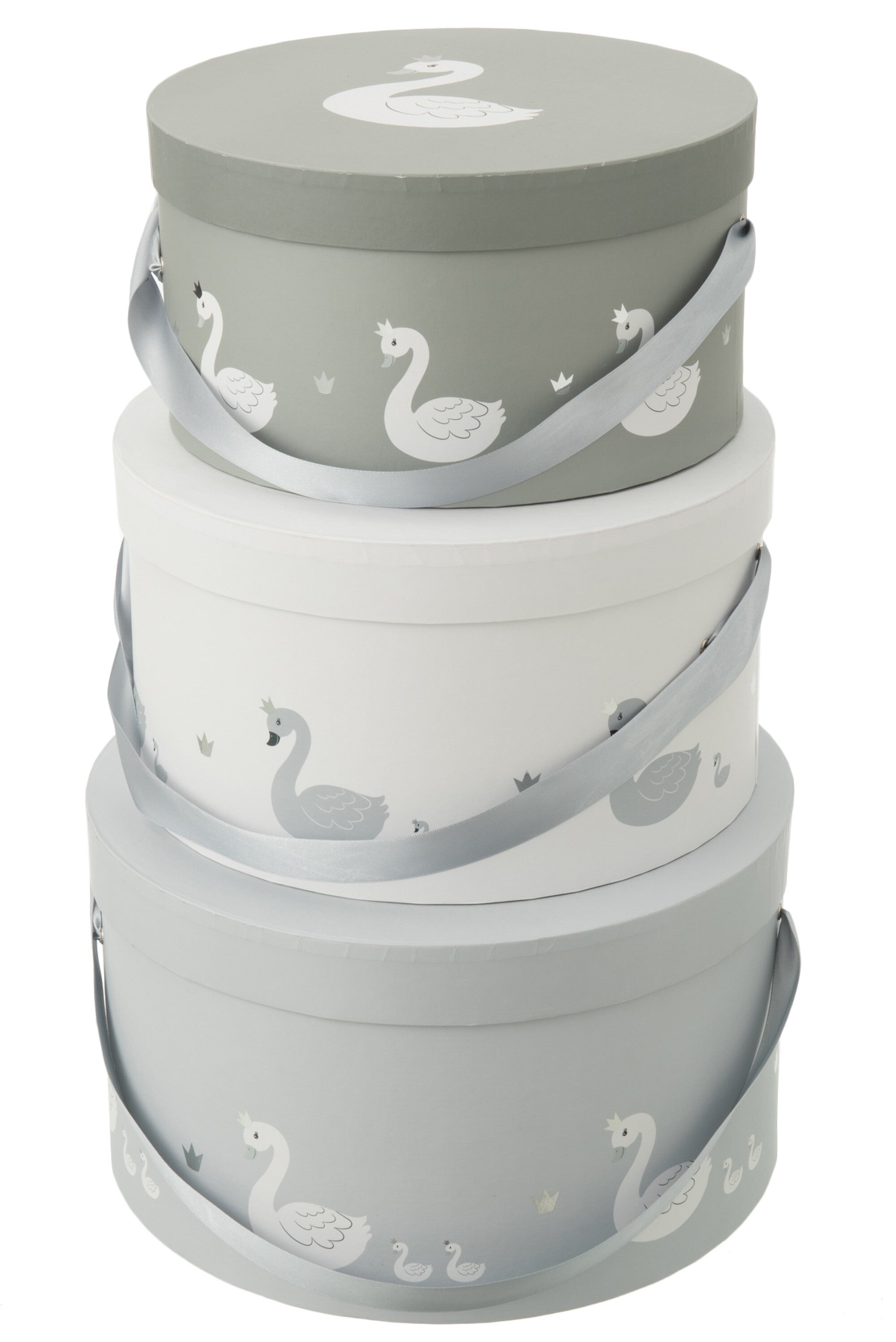 J-Line doos Zwaan - karton/riet - wit/grijs - 3 stuks