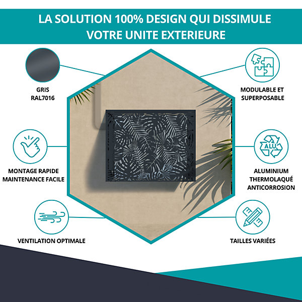 Cache climatiseur, ATOLE en Aluminium Thermolaqué - Taille 2 : H. 113 x L. 110 x P. 64 cm - Gris anthracite