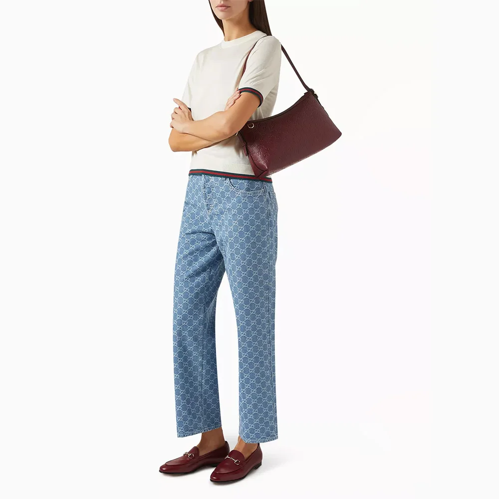 Gucci GG Emblem Medium Shoulder Bag in Leather