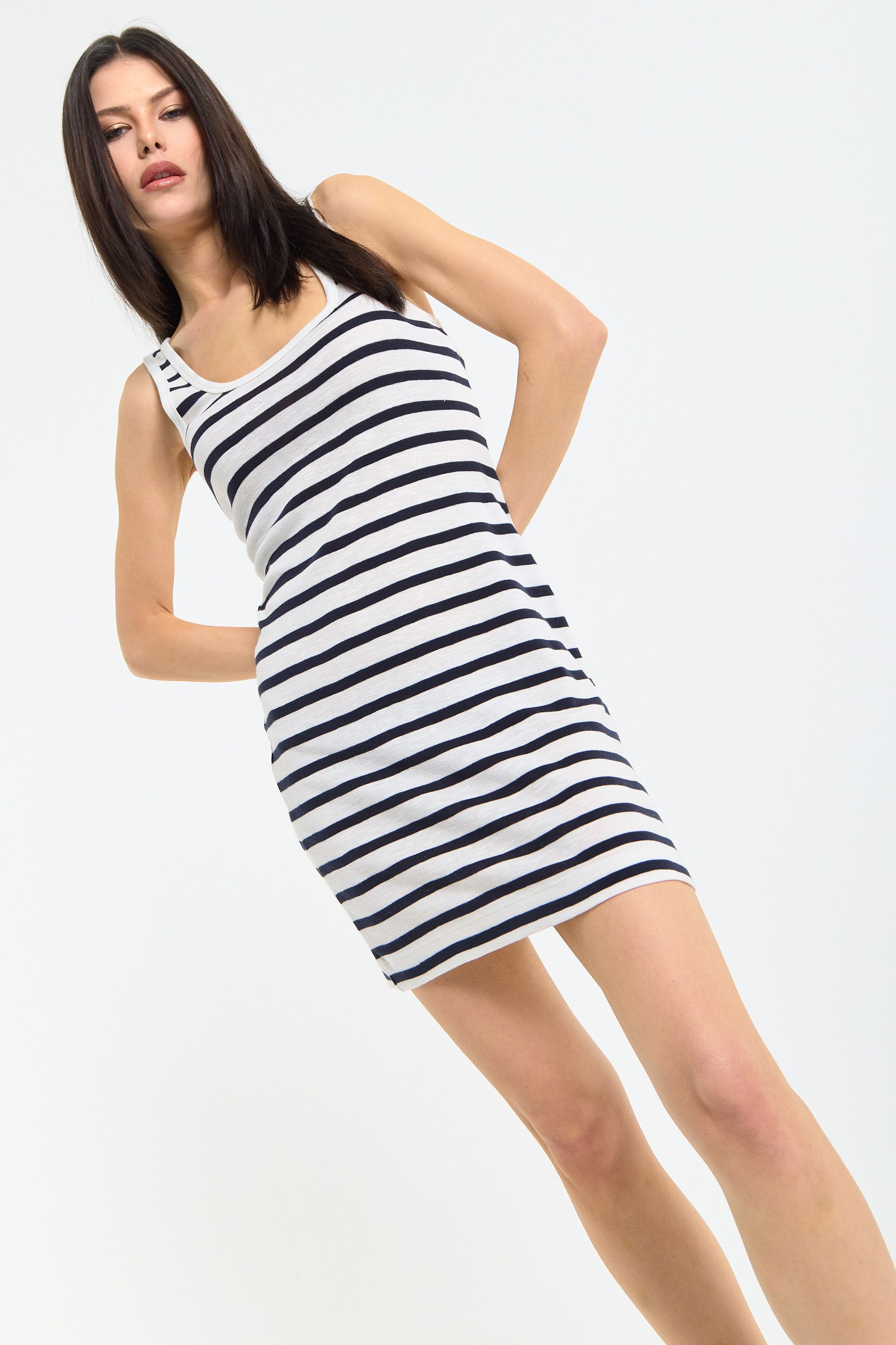 House of Holland Navy Stripe Ribbed Mini Dress