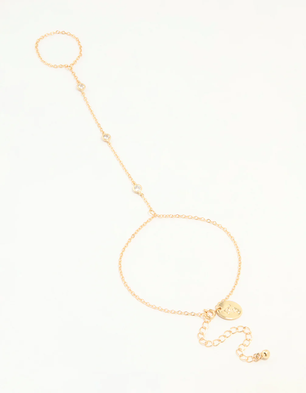 Gold Plated Cubic Zirconia Hand Chain Bracelet