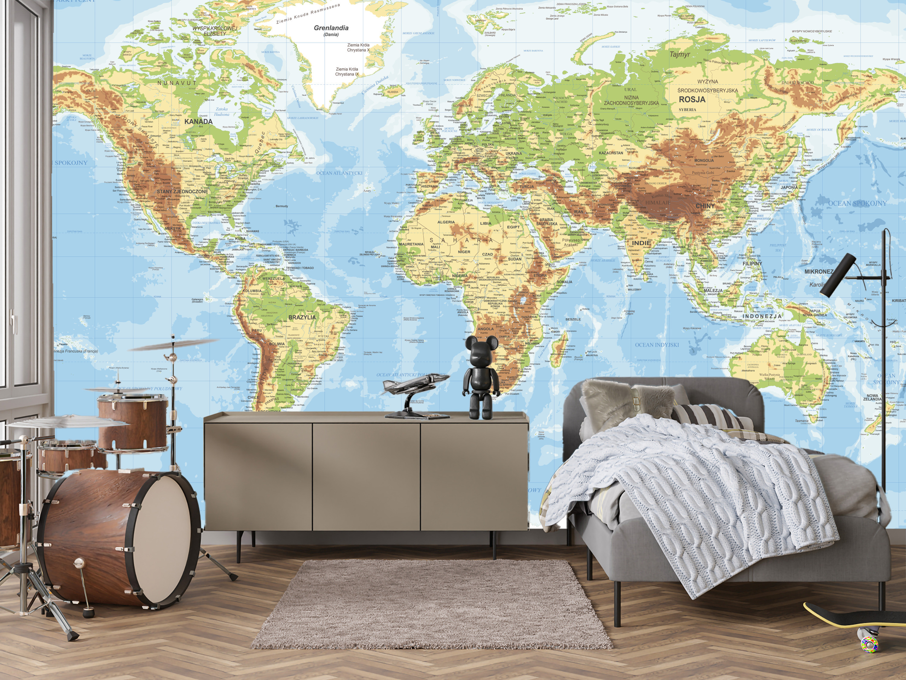 Fototapeta Mapa świata po polsku 100x70cm