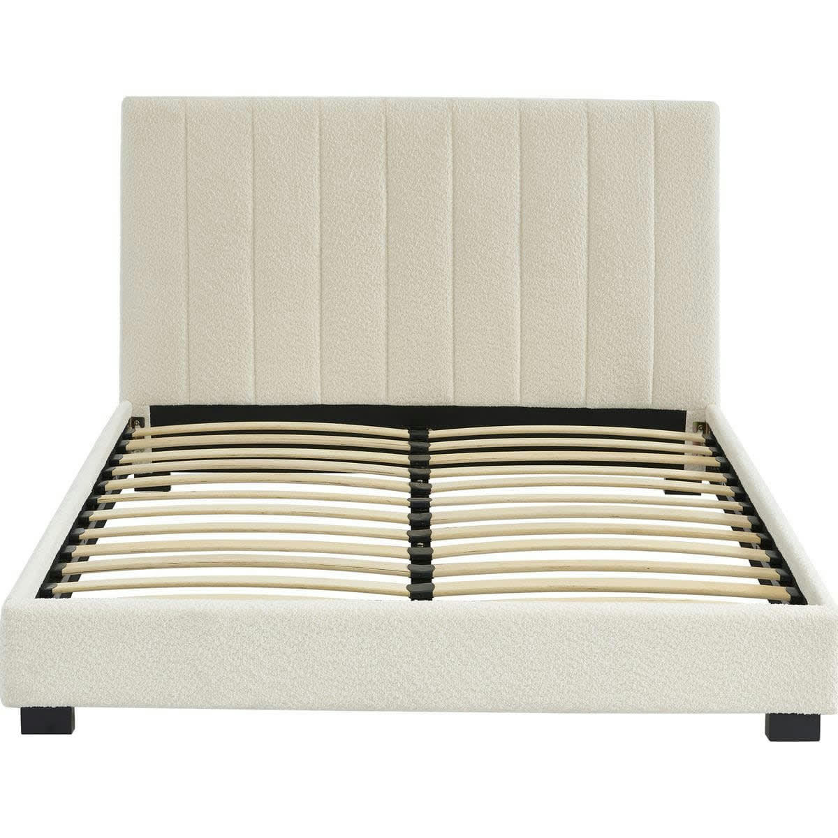 WILLIAM - Lit adulte avec tête de lit capitonnée en tissu bouclé écru 140x190