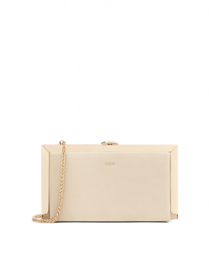 Beige clutch bag with metal frame