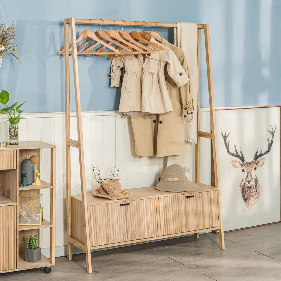 Massief houten garderobe/kledingrek