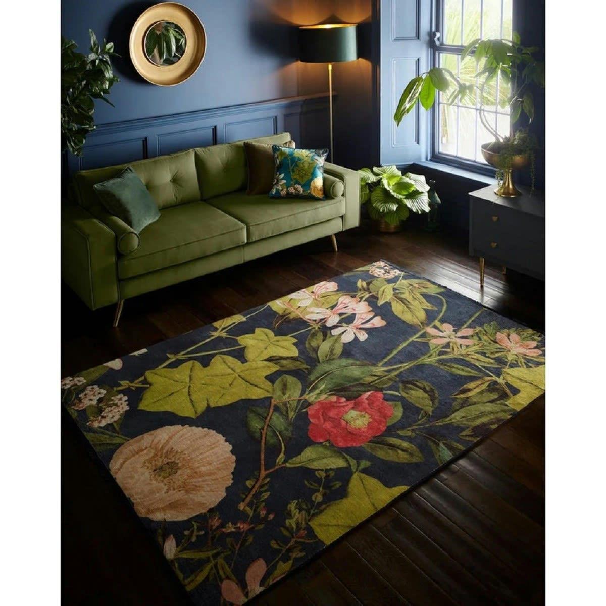 KAKI - Tapis de salon en polyester bleu nuit 120x170 cm