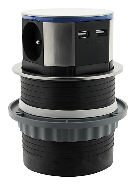 Bloc encastrable compact 3 prises   2 ports USB Otio