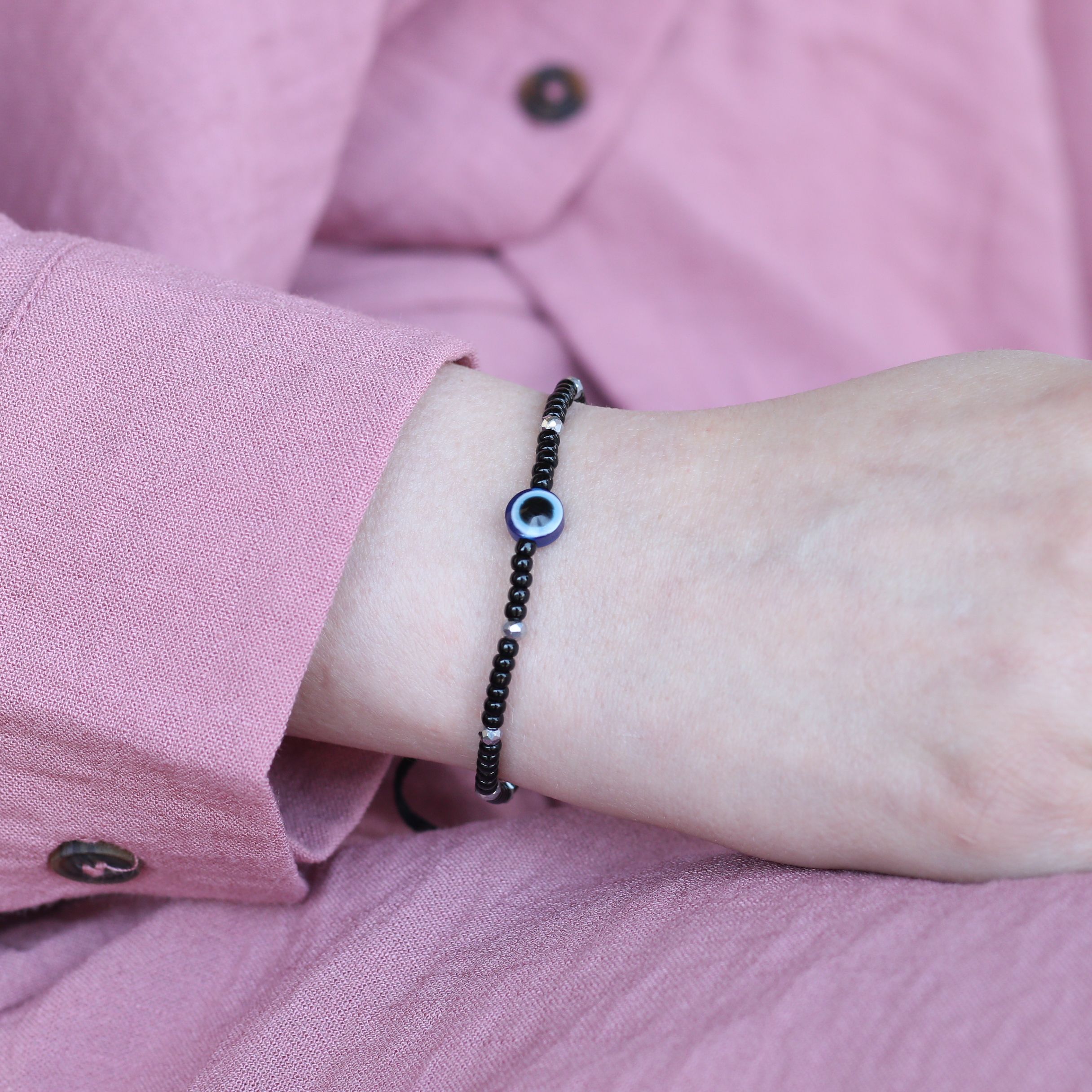 The Colourful Aura Adjustable Black Beads Evil Eye Bracelet For Kids and Adults