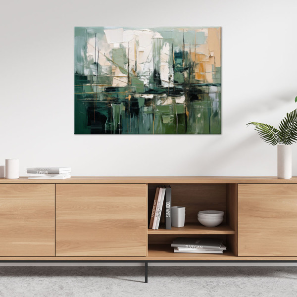 Feeby Abstrakcja obraz nowoczesny do salonu, Zielony beżowy szary 60x40