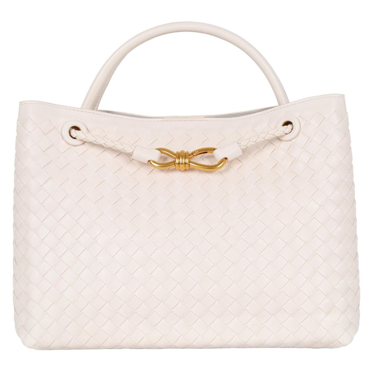 PEACH ACCESSORIES Woven Tote Bag with Gold-Tone Knot Clasp
