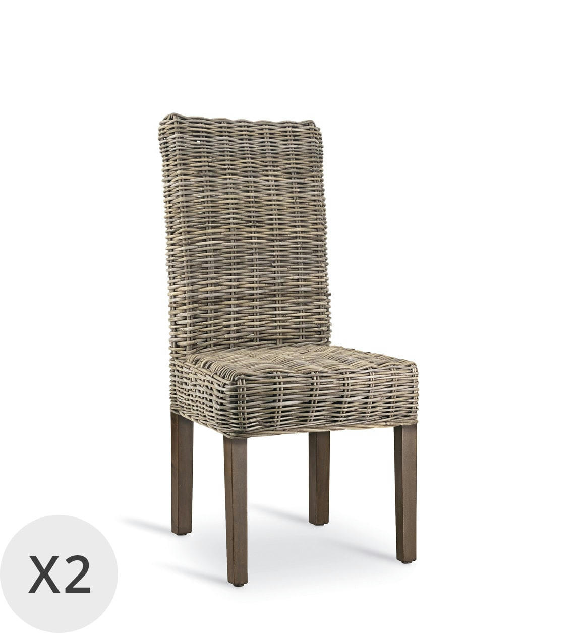 RATTAN - Set de 2 chaises en bois marron et rotin beige
