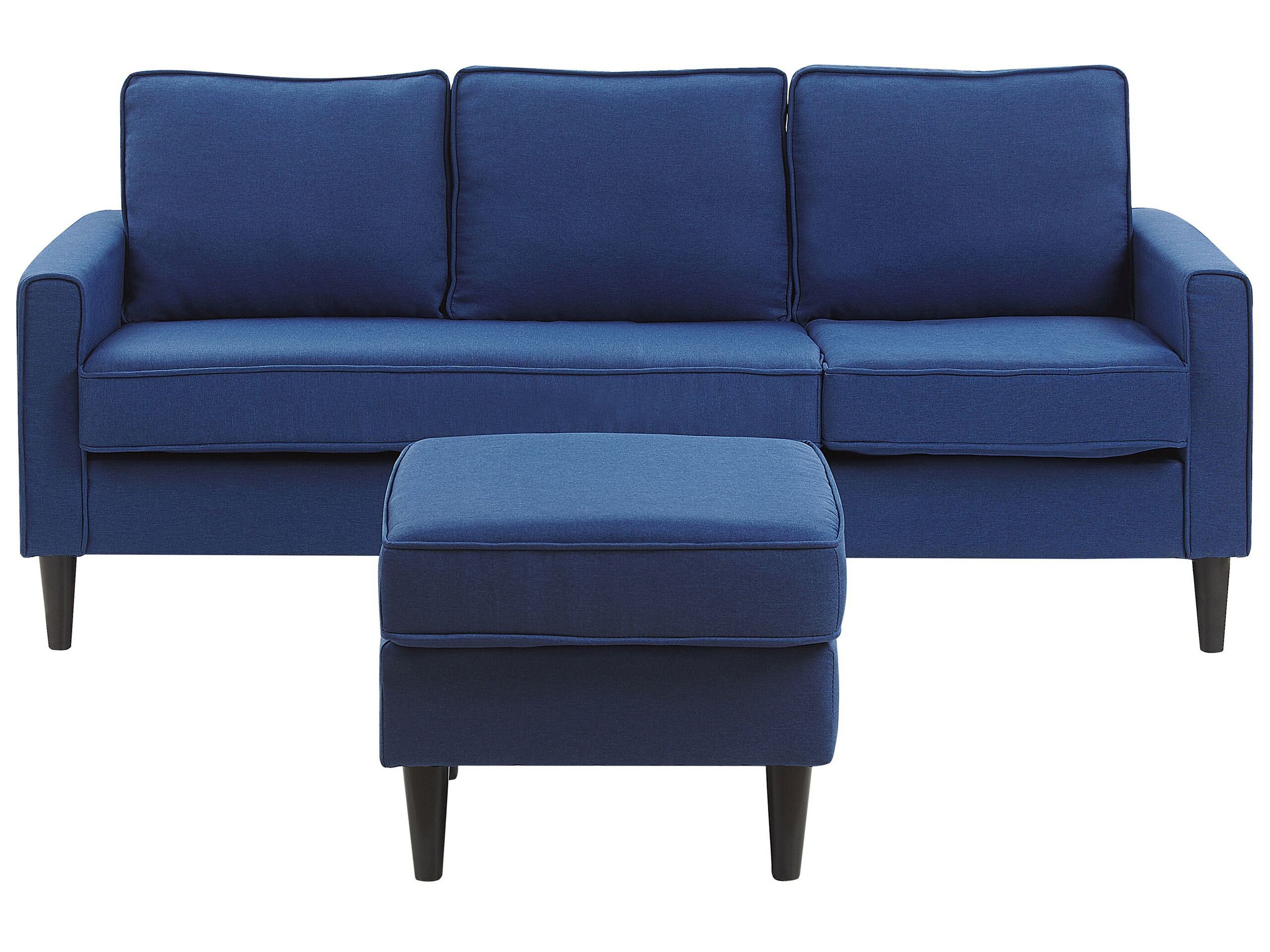 Sofa niebieska 3-osobowa z otomaną