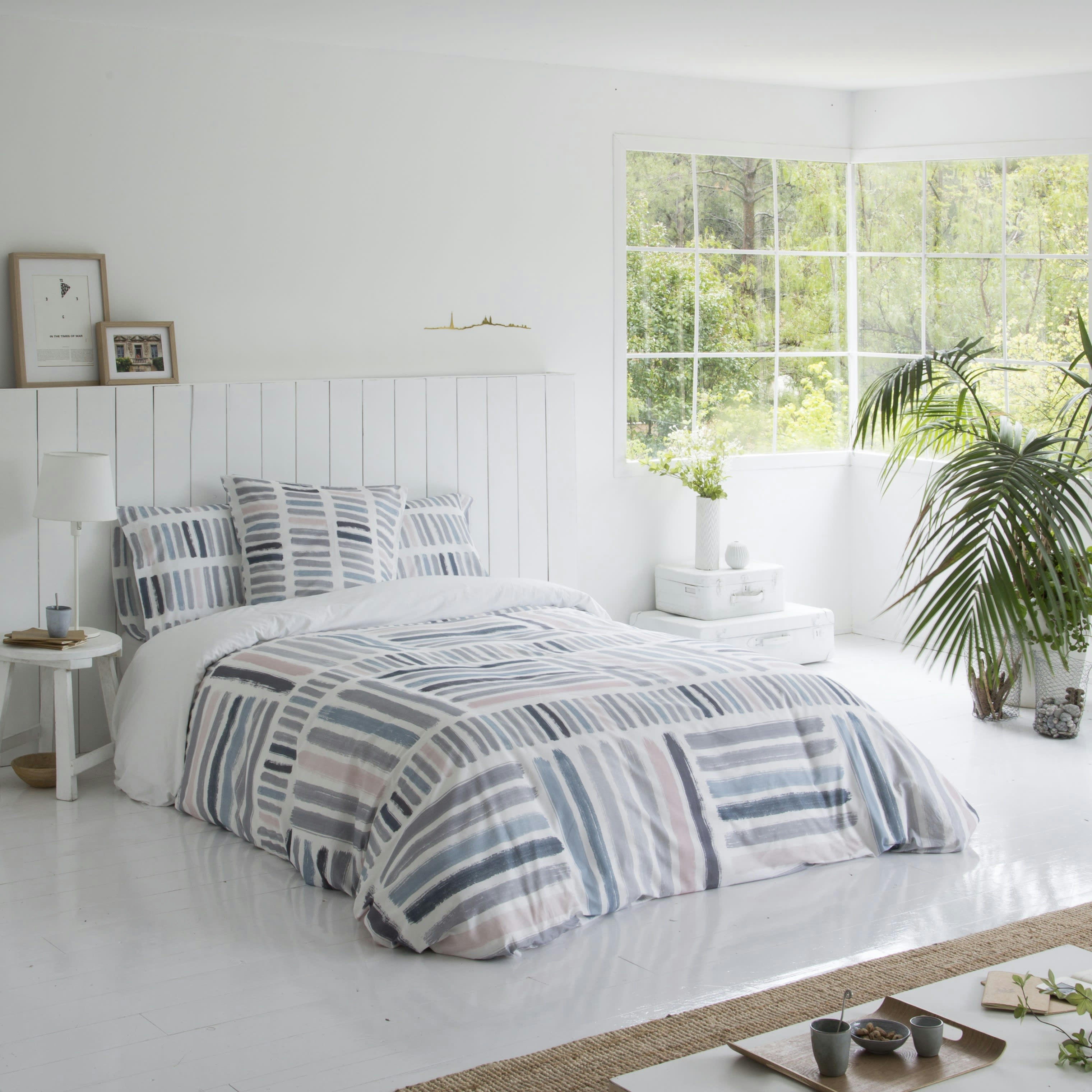 ISSEI - Housse de couette imprimé en percale Coton Bleu 200x200 cm