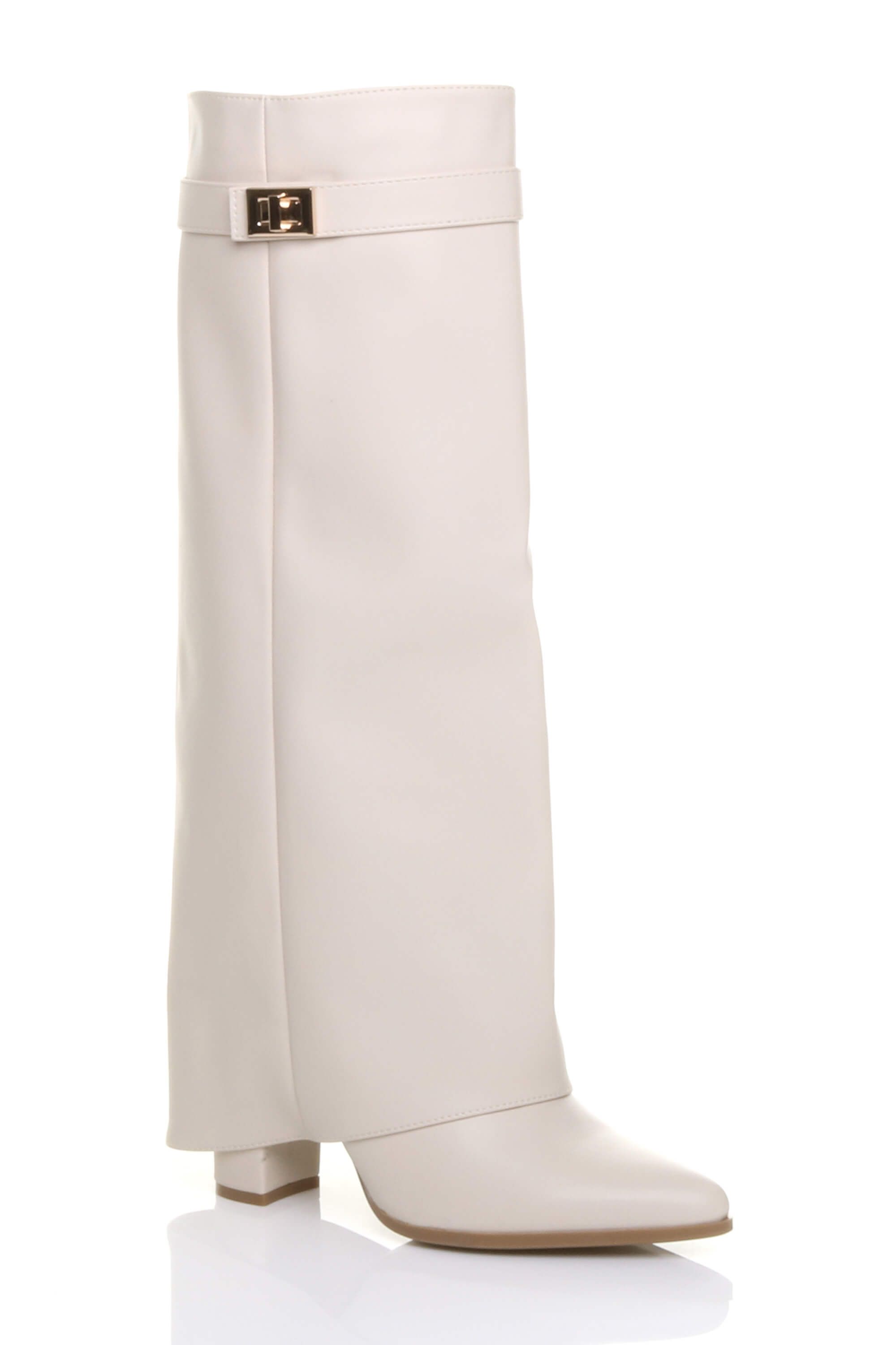AJVANI High Block Heel Pointed Toe Fold Over Knee Boots