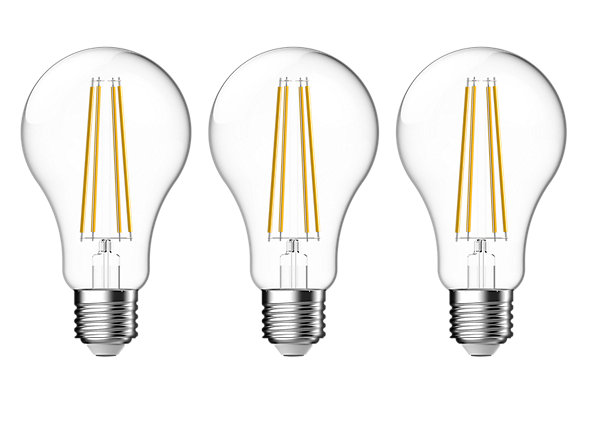 Lot 3 ampoules LED à filament GLS E27 1521lm 10.5W = 100W Ø7cm IPX4 Diall blanc neutre