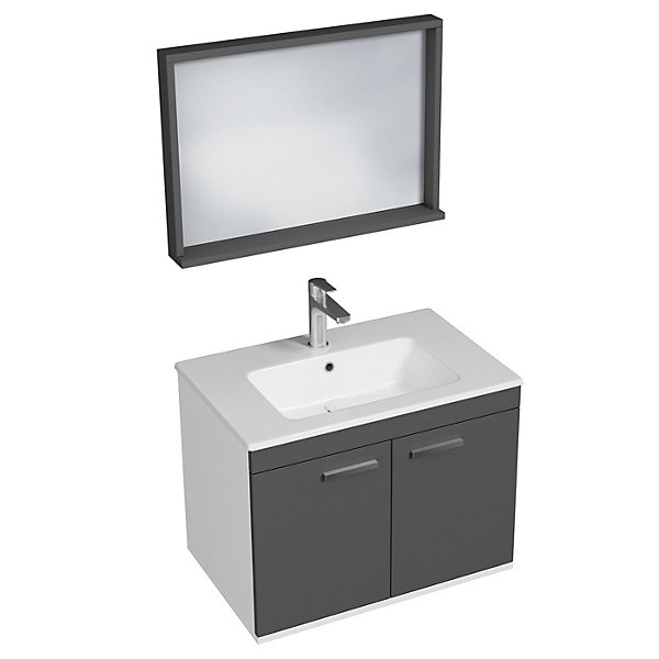 Meuble salle de bain RUBITE simple vasque 2 portes Gris anthracite L. 70 cm   miroir cadre - Saniverre