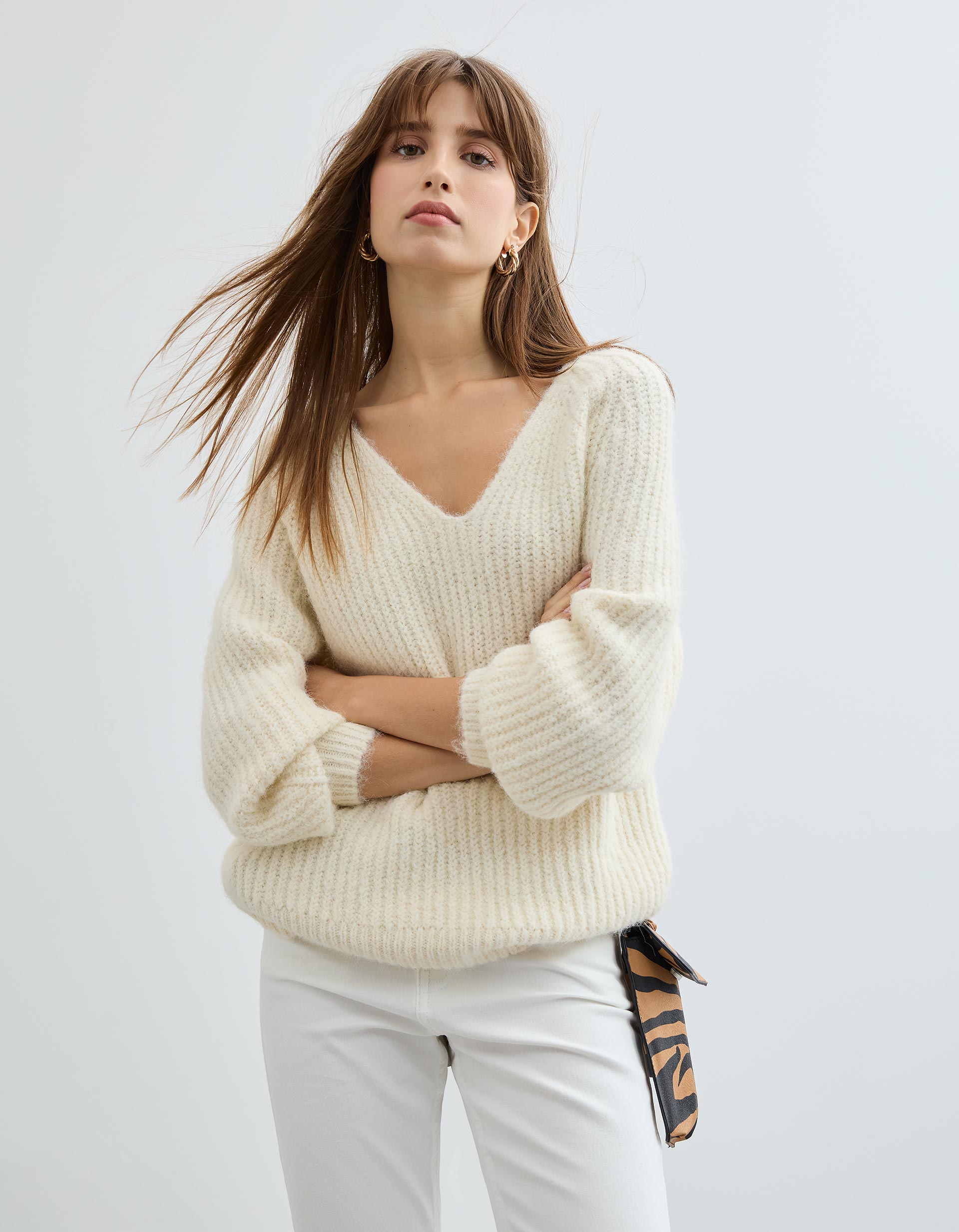 Camisola com Lã, Mulher, Cru