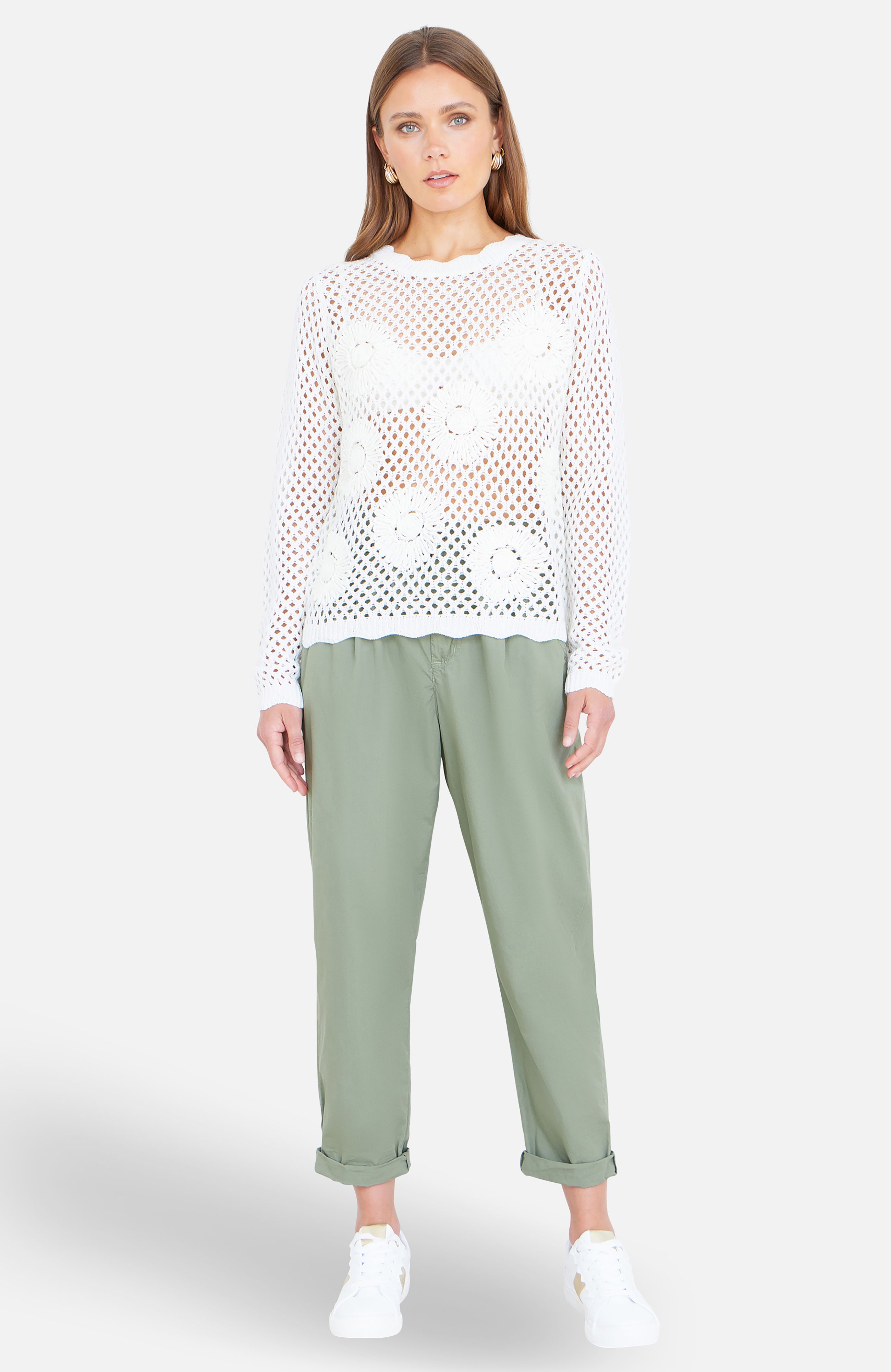 Yumi White Flower Crochet Jumper