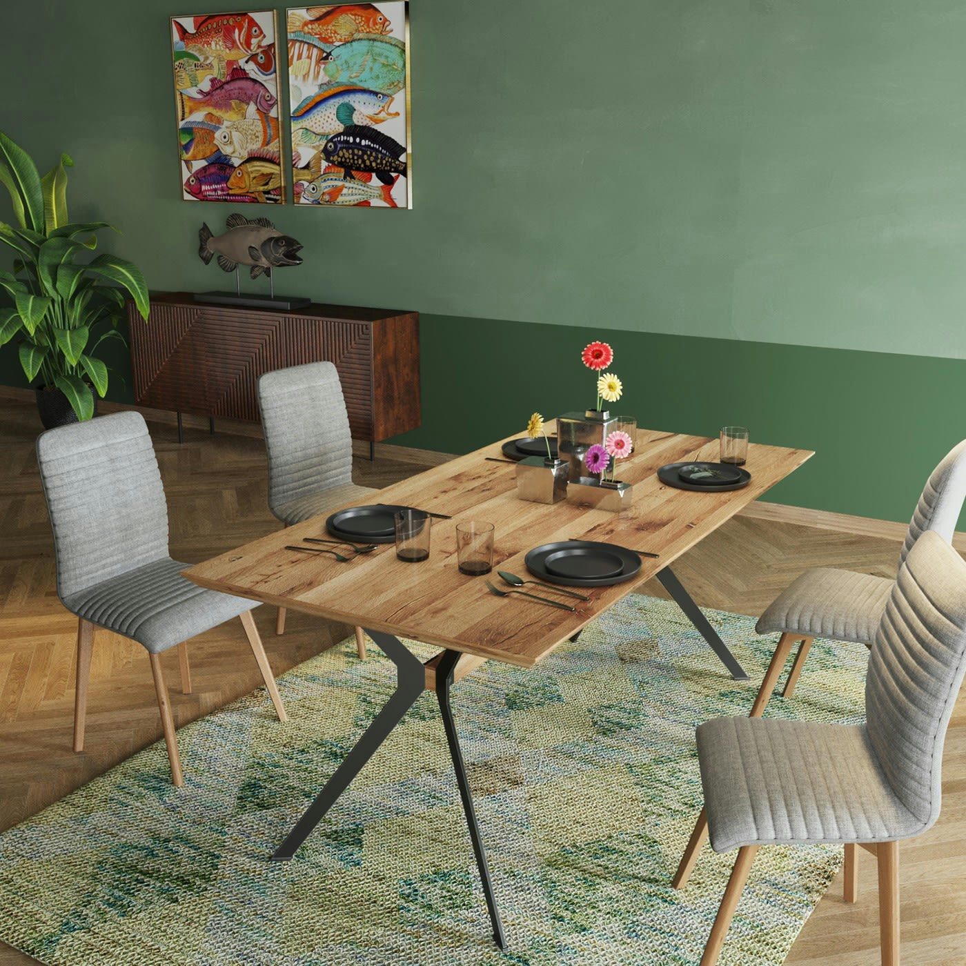 LARA - Chaise scandinave grise et chêne