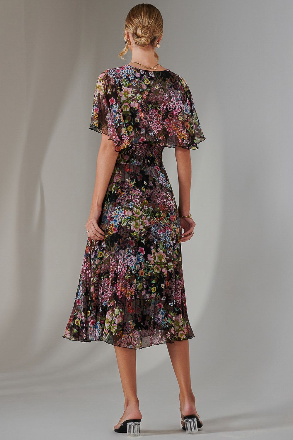 Jolie Moi Floral Print Chiffon Pleated Dress