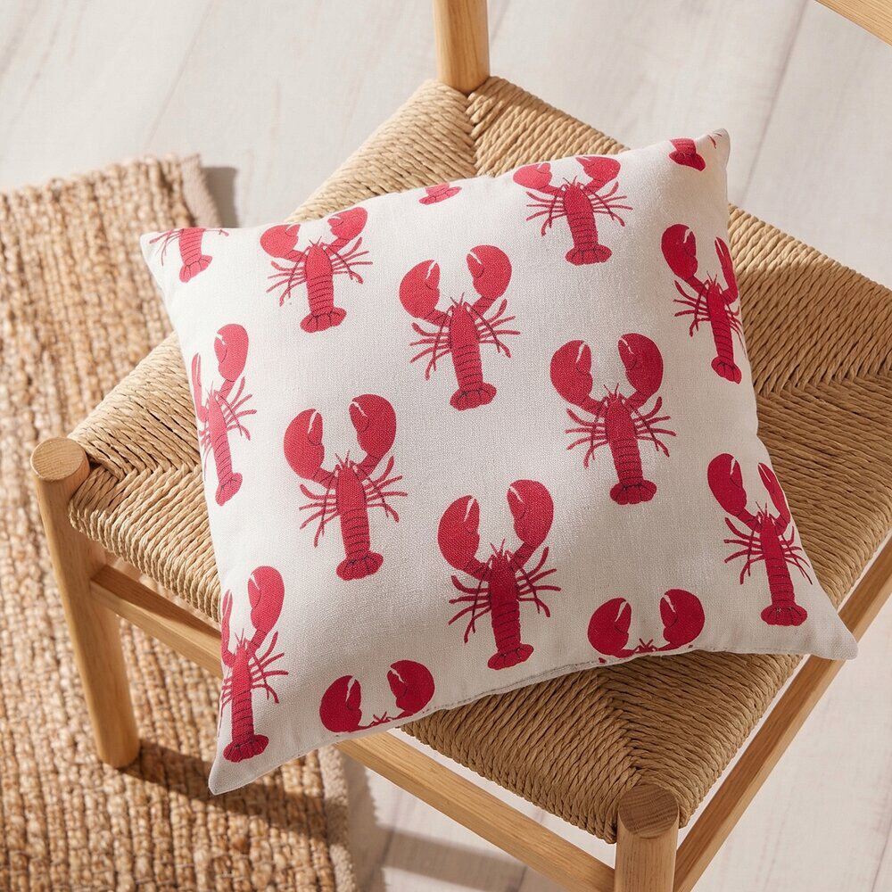 Coussin carré beige motif homard 40x40cm