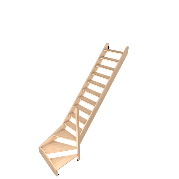 Escalier quart tournant gauche Fortia hêtre coloris naturel 13 marches Siderno sans contremarche