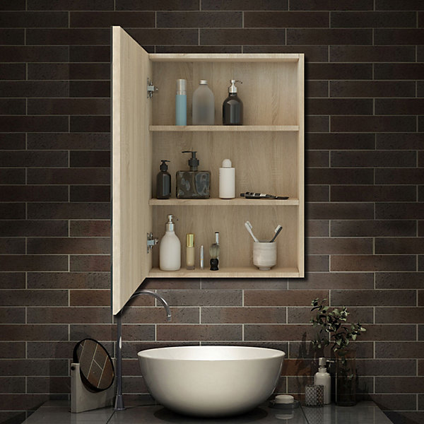 Armoire de Toilette Mural avec Miroir et Rangement - Moderne, Chêne, 50x70 cm, AICA Sanitaire