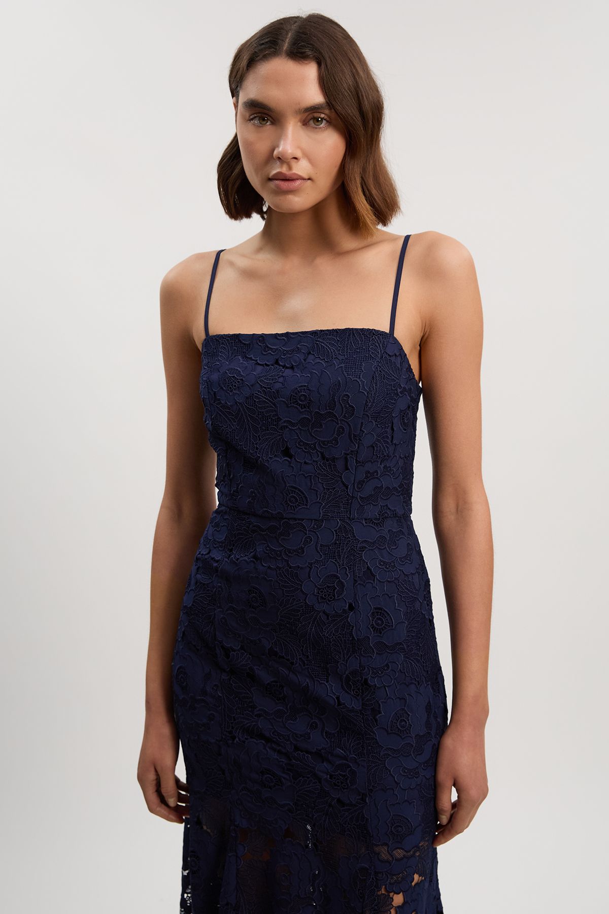 KarenMillen Petite Guipure Lace Woven Bardot Midi Dress
