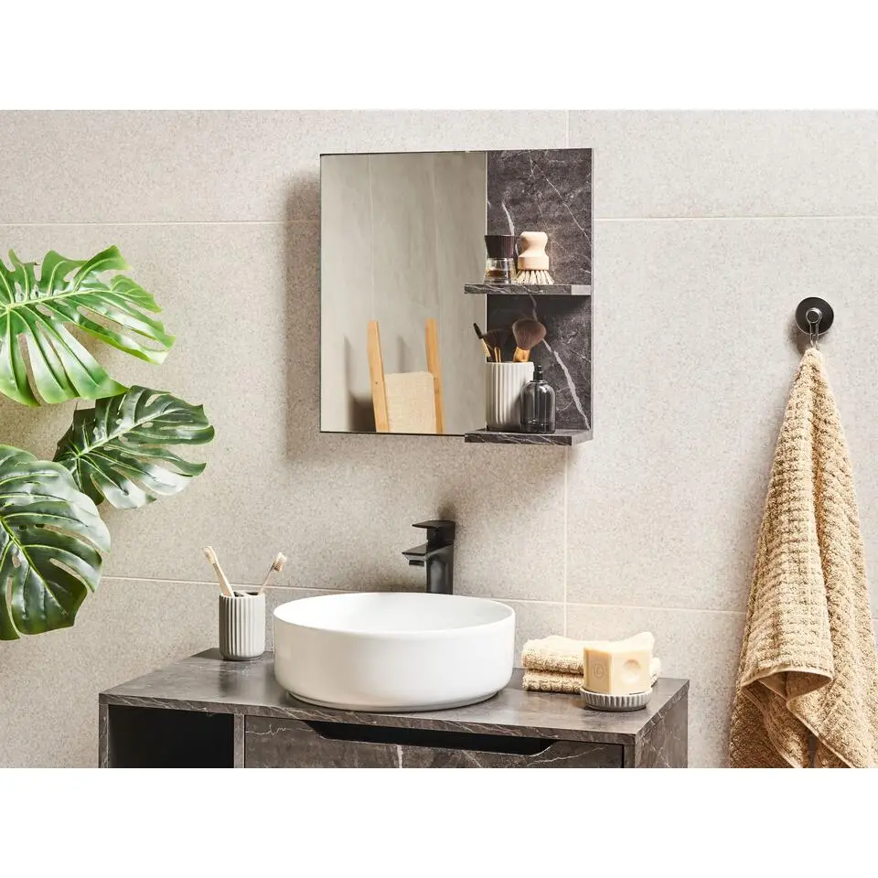 PELOTAS - Spiegel met wandplank - Zwart - Vezelplaat