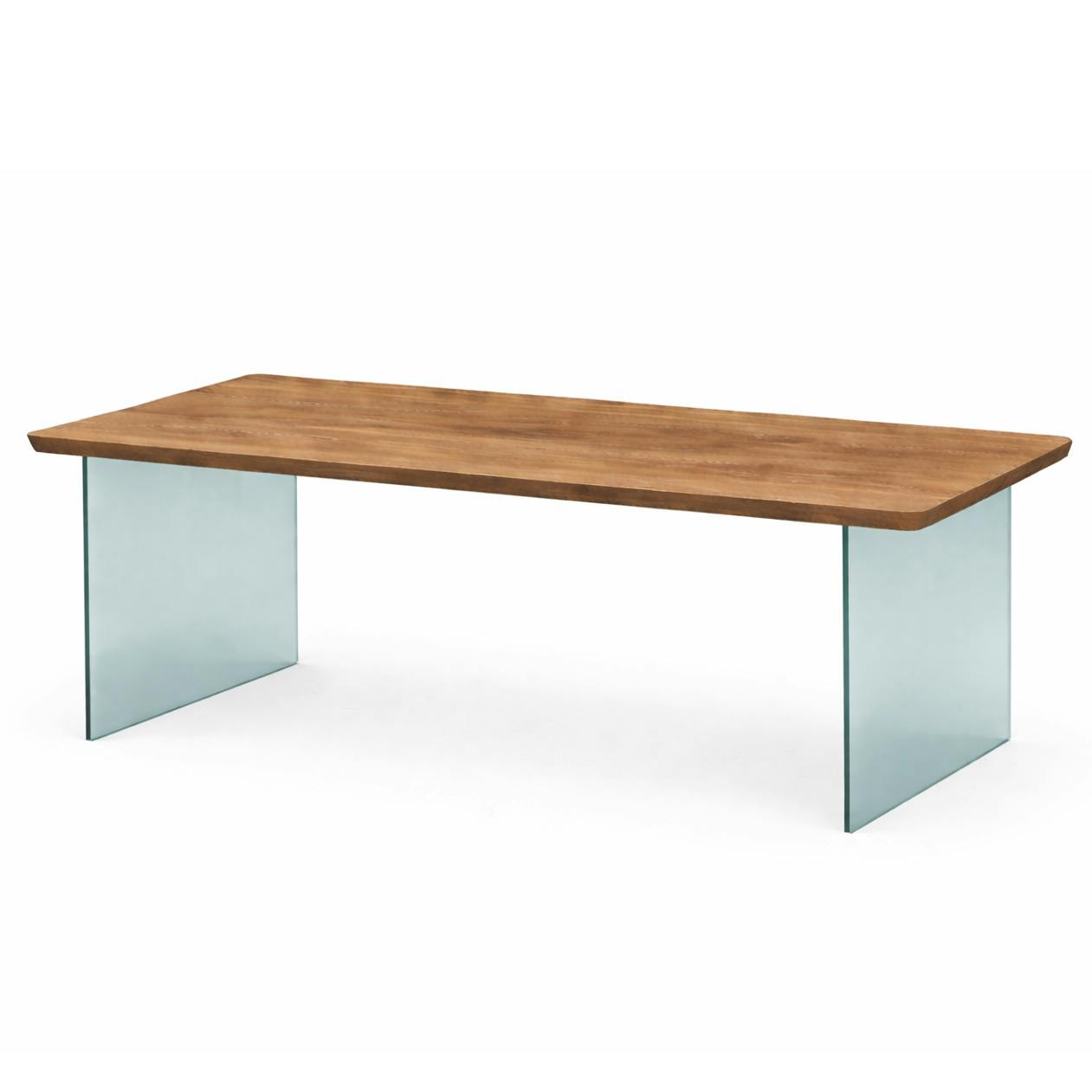 Table extensible chêne brun bords biseautés pieds verre 240 cm PALERME