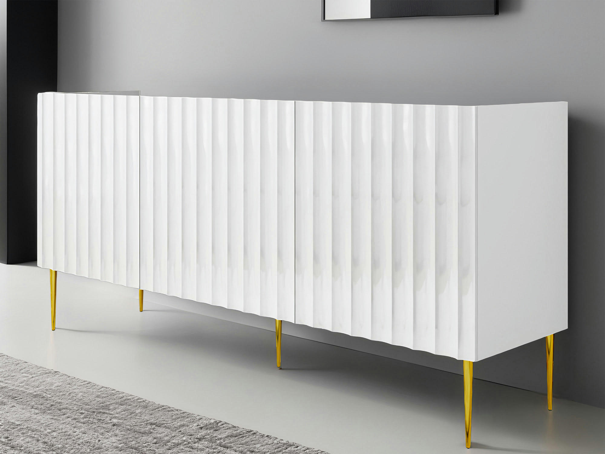 AMBRE - Buffet bas contemporain 160 cm blanc / doré