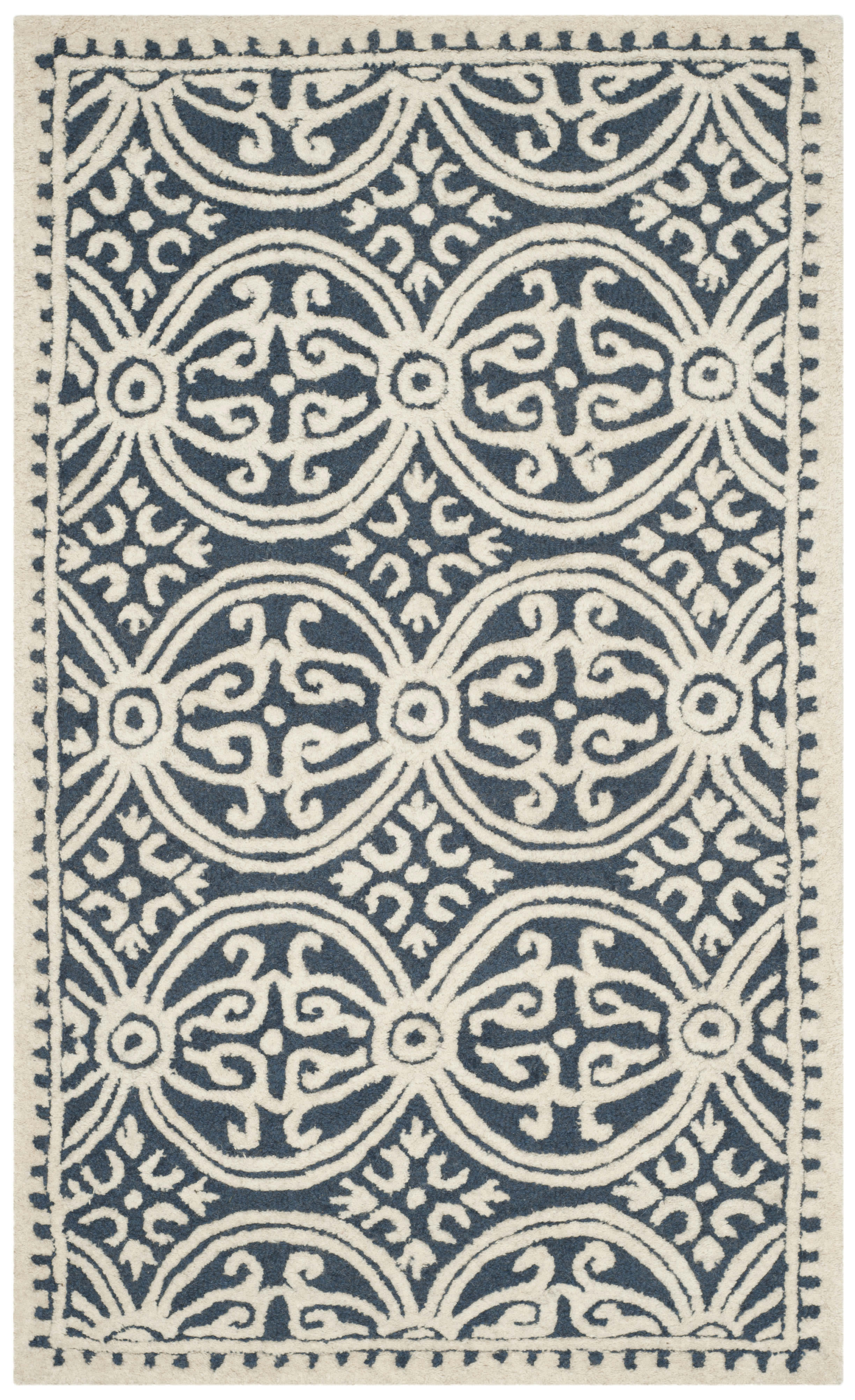 CAMBRIDGE - Tapis de salon interieur en bleu marine & ivoire, 91 x 152 cm